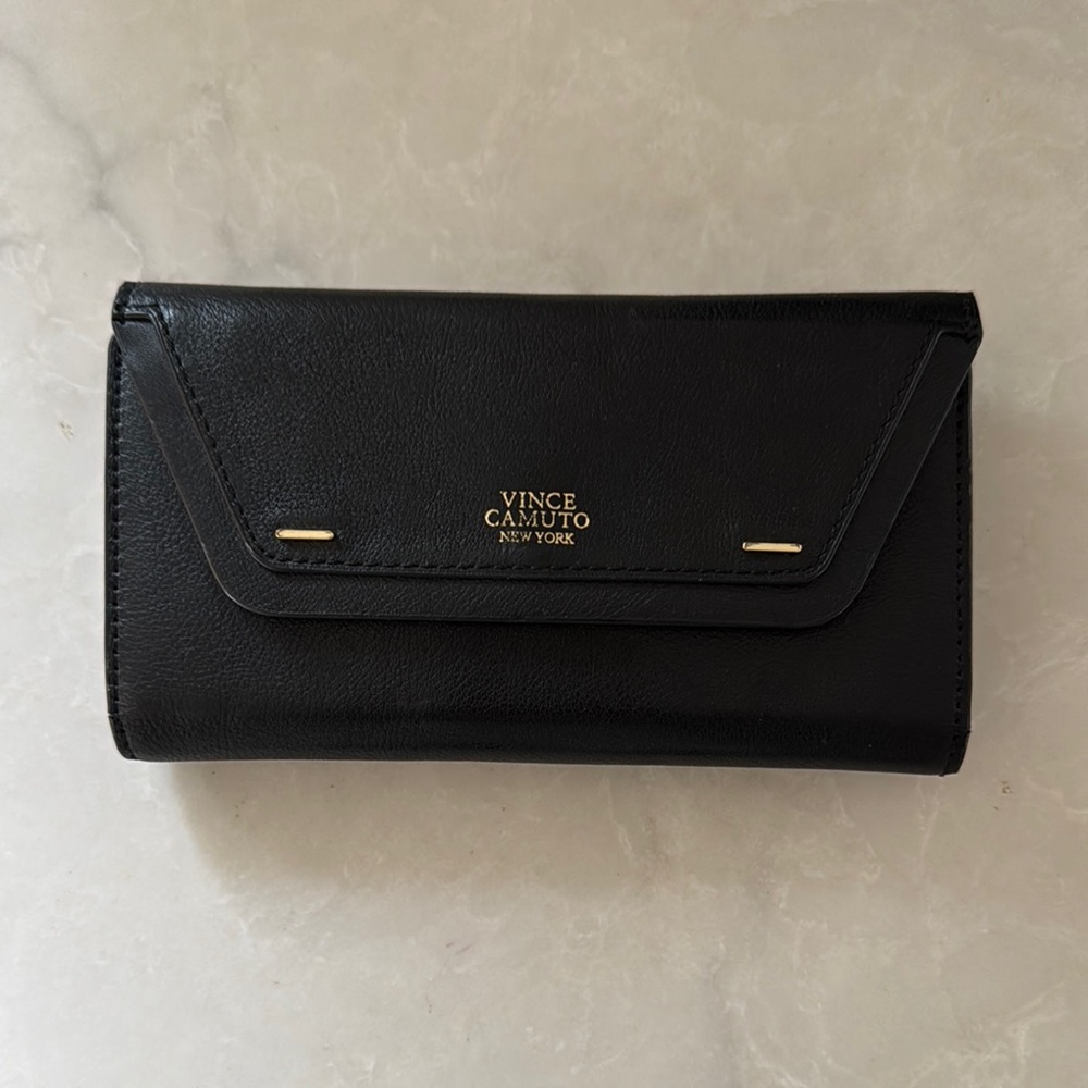 Vince Camuto Black Leather Wallet with Gold Accents